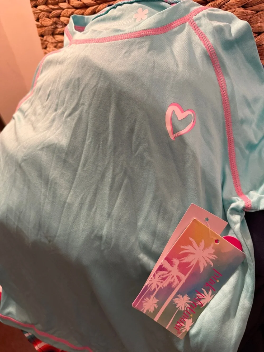 Pink Platinum Aqua Short-Sleeve Rashguard with Pink Stitching